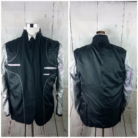 JF J.Ferrar Slim 42R 2 Btn Charcoal Birdseye Stiched Lapel Suit Blazer Sport Coa - Picture 14 of 16